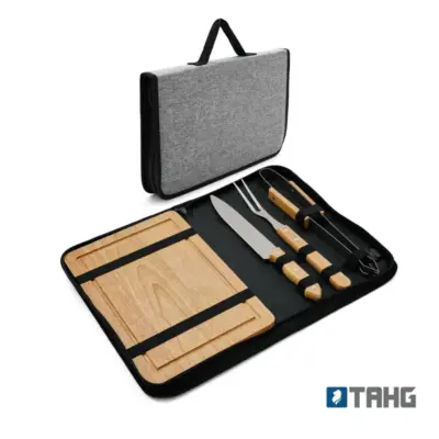 bolso de cables y kit parrillero madera