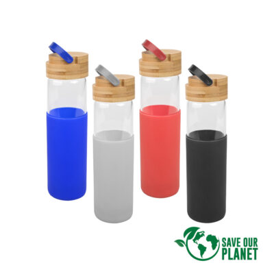 Botella de Vidrio con funda de silicona 600cc